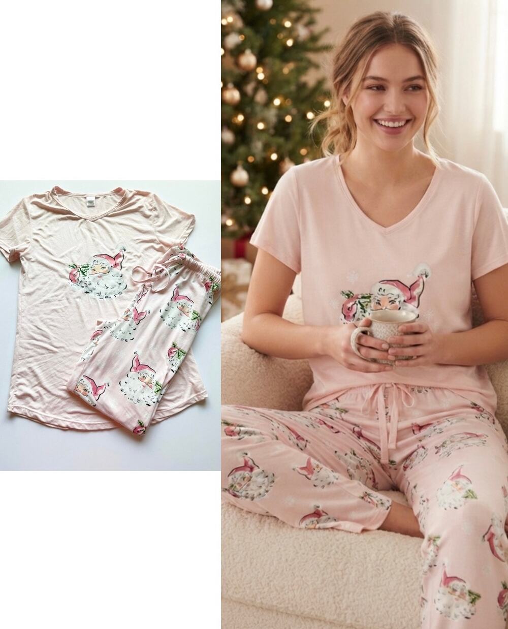 Fashion by Mirabeau Pink Retro Santa Pajama Set Size S